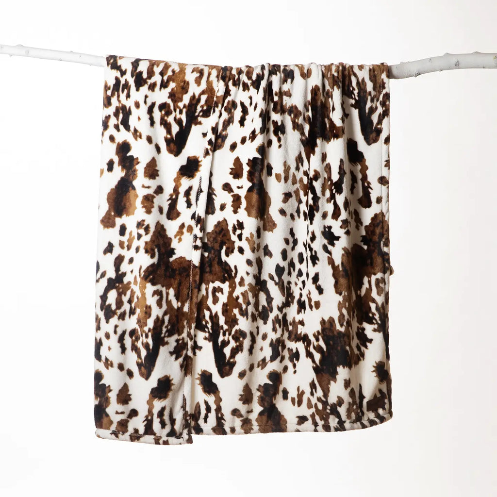 Tri‑Color Cowhide Plush Throw Blanket – Heavyweight, Ultra‑Soft Design
